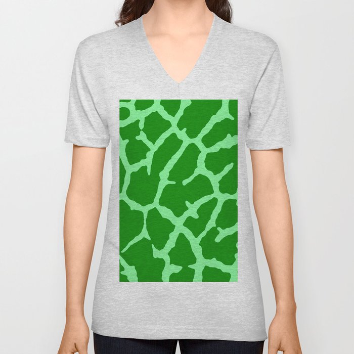 Green Giraffe Print V Neck T Shirt