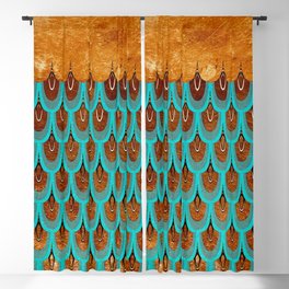 Copper Metal Foil and Aqua Mermaid Scales- Abstract glitter pattern  Blackout Curtain