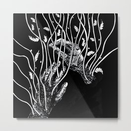 New Growth Metal Print | Abstract, Vines, Drawing, Black and White, Leaves, Ink Pen, Hands 
