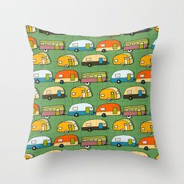 Retro Campers Green #midcentury Throw Pillow