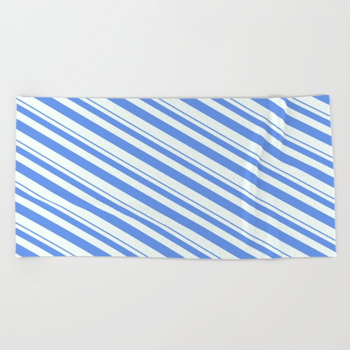 Cornflower Blue & Mint Cream Colored Lines/Stripes Pattern Beach Towel