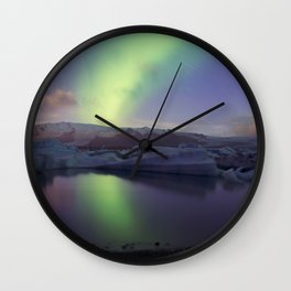 Northern Lights Iceland Wall Clock | Photo, Winter, Case, Iceland, Ice, Long Exposure, Sky, Iceberg, Northernlights, Color 