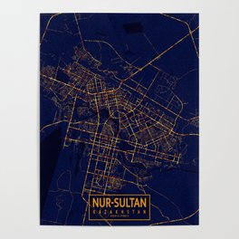Nur-Sultan, Kazakhstan Map  - City At Night Poster