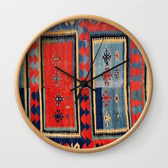 Sivas  Antique Cappadocian Turkish Kilim Print Wall Clock