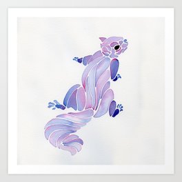 Squirrel Pink and Blue Abstract Watercolor 4 Art Print