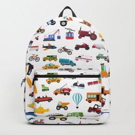 Little Boy Things That Move Vehicle Cars Pattern for Kids Backpack | Firetruck, Fun, Tractor, Police, Cars, Cute, Trucks, Garbage, Transport, Transportation 