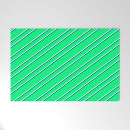 [ Thumbnail: Green, Light Cyan, and Teal Colored Striped/Lined Pattern Welcome Mat ]