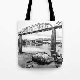 Chattanooga No. 27 Bridges and River Photography in Black & White Tote Bag