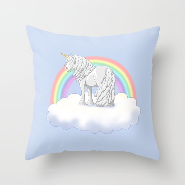 Rainbow Unicorn Gypsy Vanner Draft Horse Throw Pillow