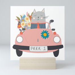 Romantic Cats with Flowers | Valentine Cats in Cars Mini Art Print