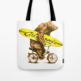 California bear with bicycle and surfboard for surfers Tote Bag
