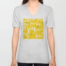Christmas 'Peace, Joy, Love, Believe" Pattern V Neck T Shirt