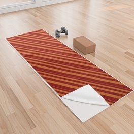 [ Thumbnail: Chocolate and Dark Red Colored Lined/Striped Pattern Yoga Towel ]