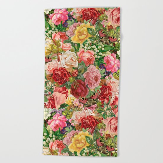 Vintage Retro flower pattern old fashioned Beach Towel
