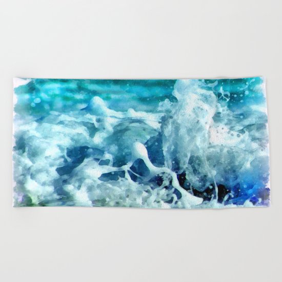 Sea Splash Watercolor Beach Towel