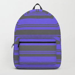 [ Thumbnail: Medium Slate Blue and Dim Gray Colored Pattern of Stripes Backpack ]