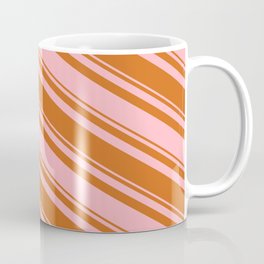 [ Thumbnail: Light Pink & Chocolate Colored Striped Pattern Coffee Mug ]