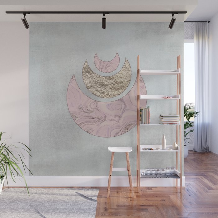 Elegant Pastel Rose Gold Marble Half Moon Design Wall Mural By
