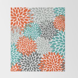 Abstract Fl Throw Blankets Society6 Fl Pattern Abstract Orange Teal And Gray Throw Blanket