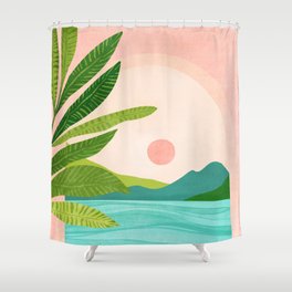 Vacation Views - Pink Coastal Landscape Shower Curtain