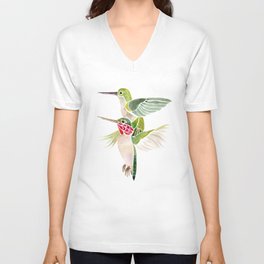 Hummigbird Pair - Watercolor Hummingbirds Bird Print V Neck T Shirt
