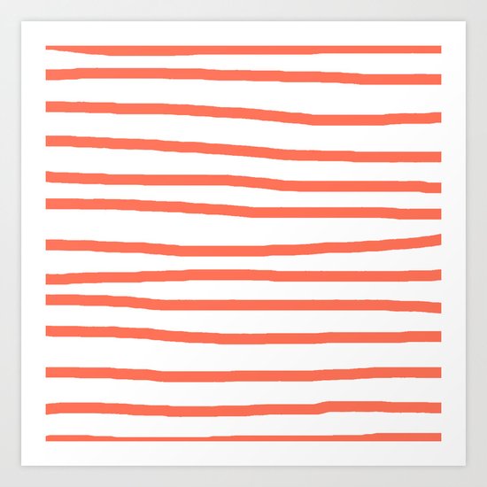 Simply Drawn Stripes in Deep Coral Art Print