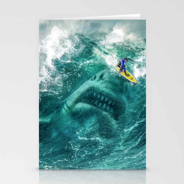 Megalodon Shark in the Wave Stationery Cards