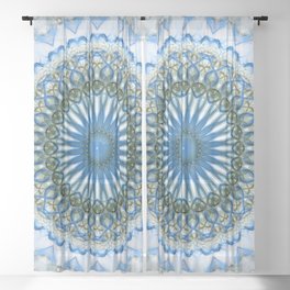 White,blue and green mandala Sheer Curtain