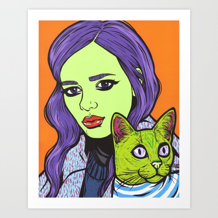 girl with cat Art Print