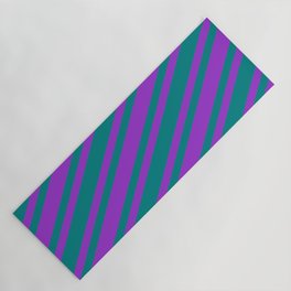 [ Thumbnail: Dark Orchid & Teal Colored Stripes/Lines Pattern Yoga Mat ]