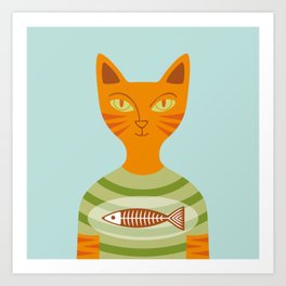 Cats in Stripy T-Shirts | Ginger Art Print