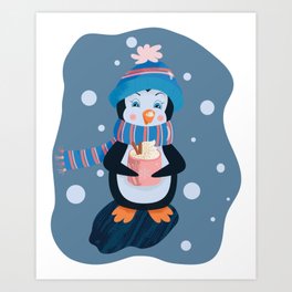 Penguin Drinking Hot Cocoa Art Print