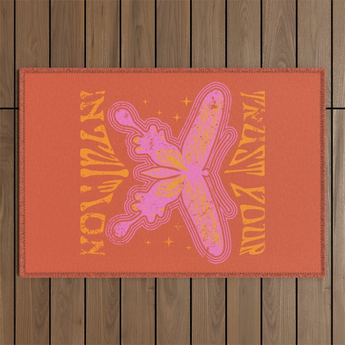 Groovy Butterfly, 60s Wall Poster, 70s Home decor, Hippie print, Psychedelic art print Outdoor Rug