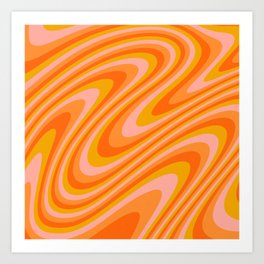 Retro 70s Swirl Pattern Orange Pink Art Print