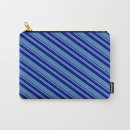 [ Thumbnail: Blue & Dark Blue Colored Lines Pattern Carry-All Pouch ]