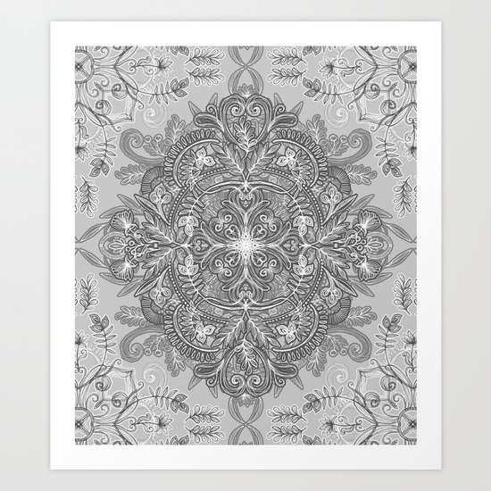 Vintage Winter Monochrome Doodle Art Print