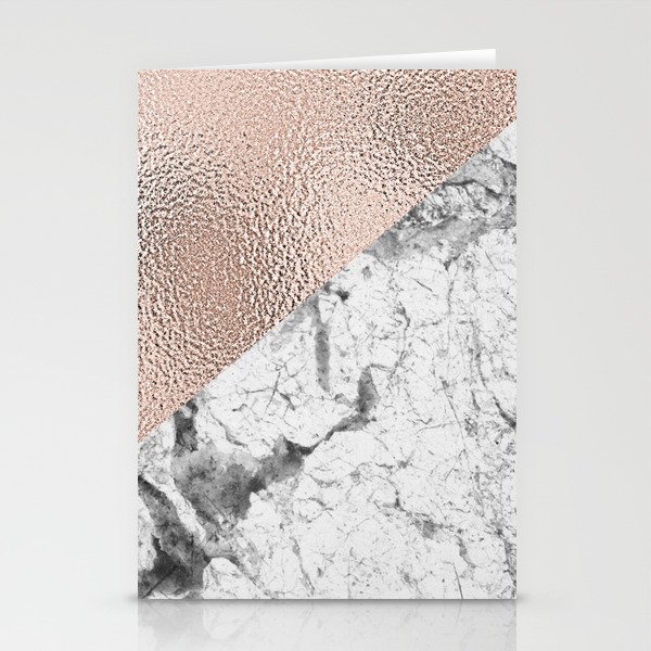 Dramatic white stone with rose gold foil Stationery Cards