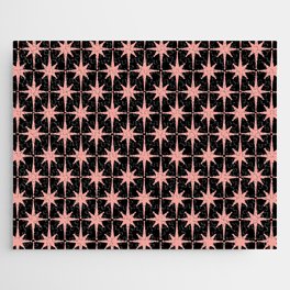 Midcentury Modern Atomic Starburst Pattern in Black and 50s Bathroom Pink Jigsaw Puzzle