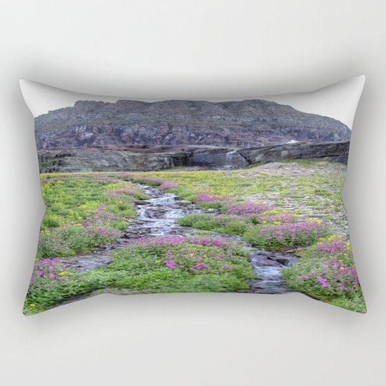 Mountain Waterfall Flowers Rectangular Pillow