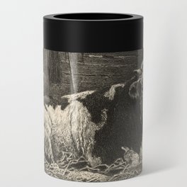 Normandy Bull Black & White Vintage Illustration Can Cooler