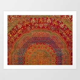 Bohemian Medallion VI // 15th Century Old Distressed Red Green Blue Coloful Ornate Rug Pattern Art Print