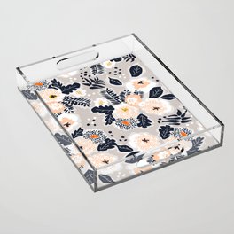 Scandinavian block print flowers Acrylic Tray