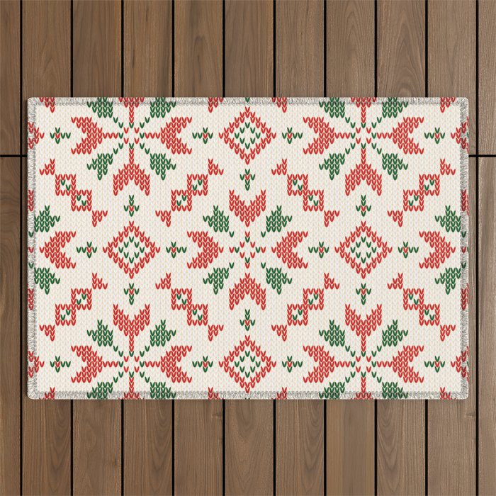 Nordic Christmas Knitted Pattern Outdoor Rug