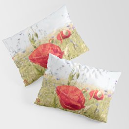 Wildflower Field | Poppy Flower in a Garden in Holland Art Print | Floral Summer Photography Pillow Sham