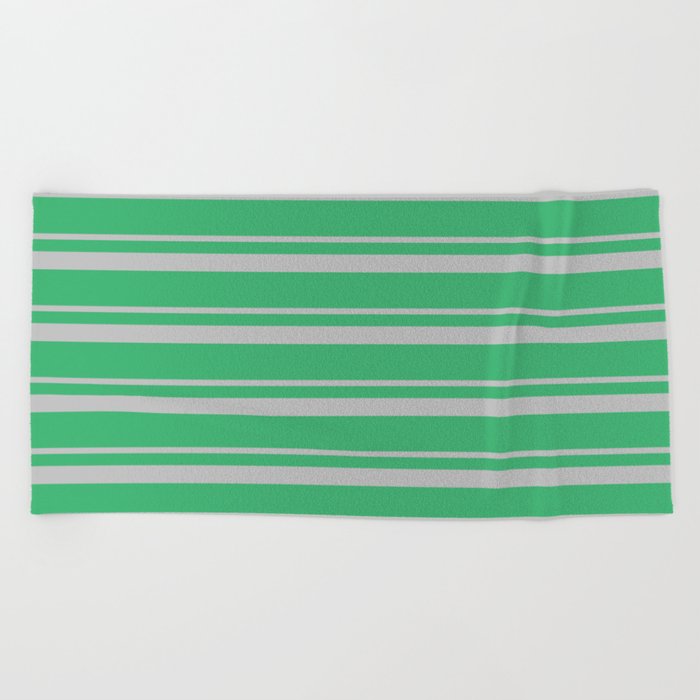 Grey & Sea Green Colored Lined/Striped Pattern Beach Towel