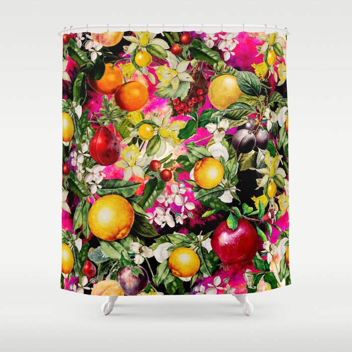 Trendy Blooming citrus fruits paradise, orange botanical pattern, hot pink background Shower Curtain