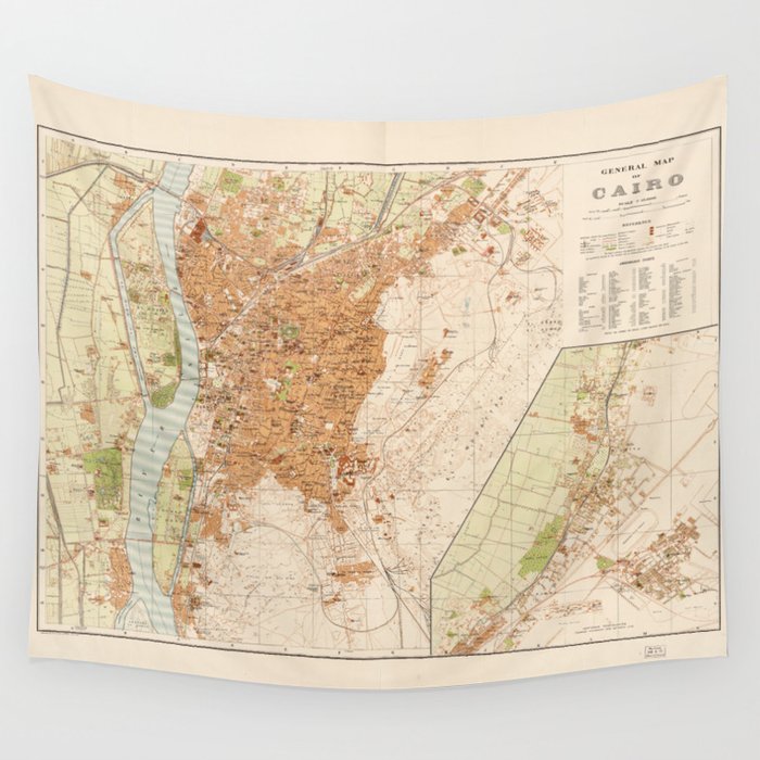 General Map of Cairo, Egypt (1920) Wall Tapestry