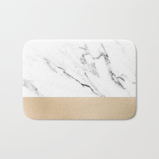 White Marble with Black and Copper Bronze Bath Mat