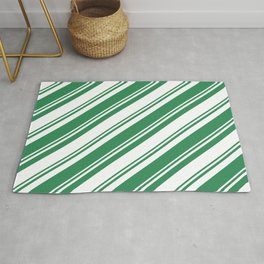 [ Thumbnail: Sea Green & White Colored Lined Pattern Rug ]