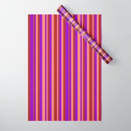[ Thumbnail: Dark Violet, Salmon & Red Colored Stripes/Lines Pattern Wrapping Paper ]